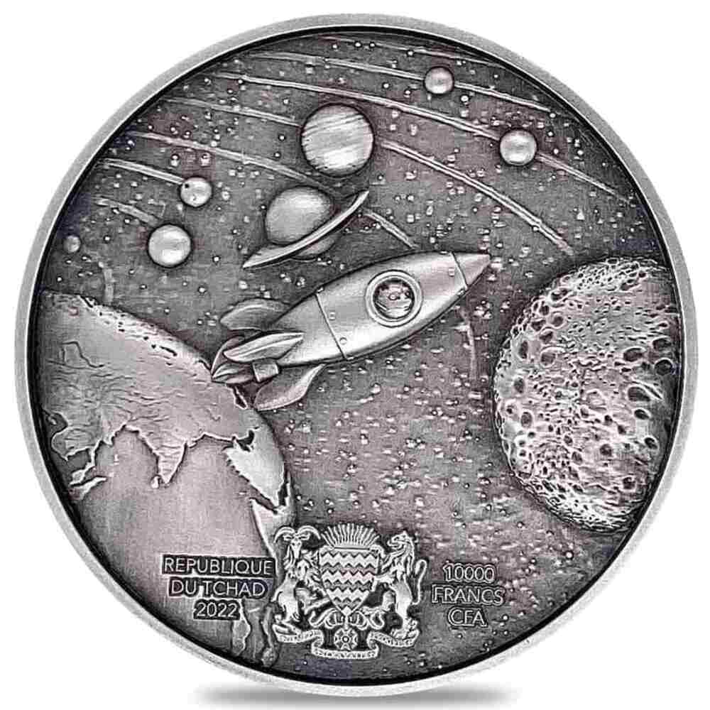 2022 Chad 2 oz Silver Doge on The Moon High Relief Coin NGC MS 70 ER One of First 100 thumbnail 4