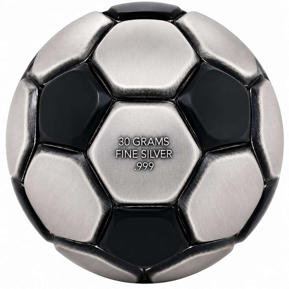 2022 Chad 30 Gram Silver Soccer Ball Spherical Antiqued Coin .999 Fine (w/Box) thumbnail 4