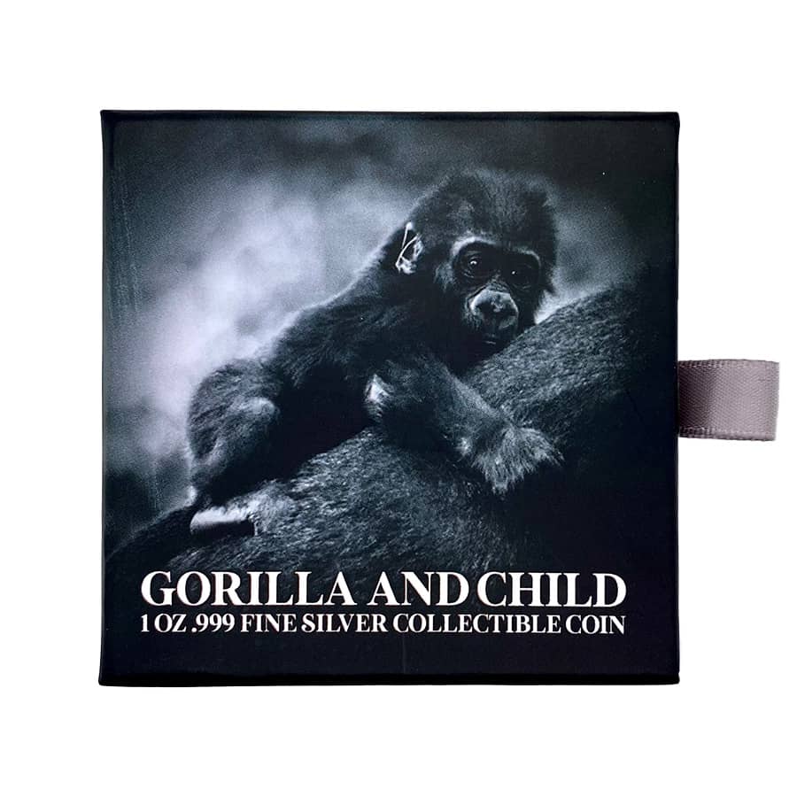 2023 Chad 1 oz Silver Gorilla and Child Shaped Antiqued High Relief Coin .999 Fine (w/Box) thumbnail 4