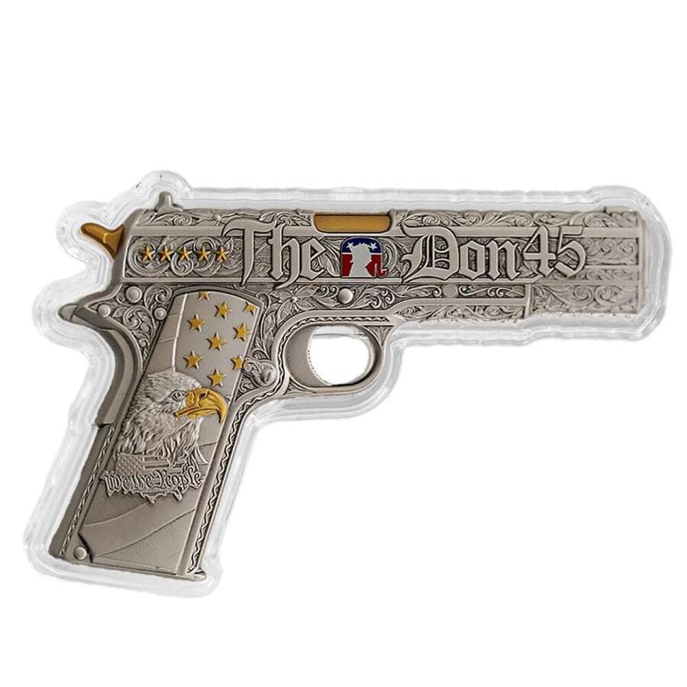 2 oz Silver Gun Shaped .45 Caliber Pistol Antiqued .999 Fine (w/Box) thumbnail 4