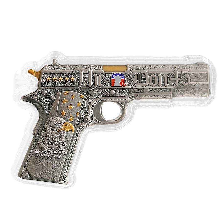 1 oz Silver Gun Shaped .45 Caliber Pistol Antiqued .999 Fine (w/Box) thumbnail 4