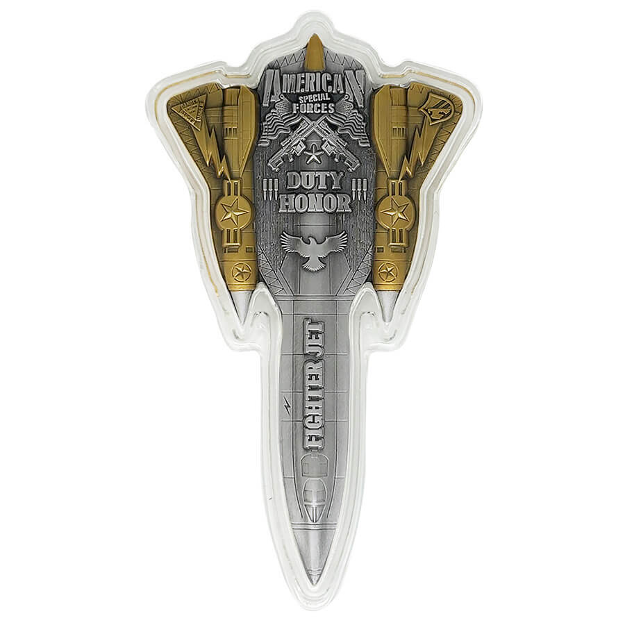 2024 Chad 2 oz Silver Fighter Jet Gilded Shaped Coin .999 Fine thumbnail 4