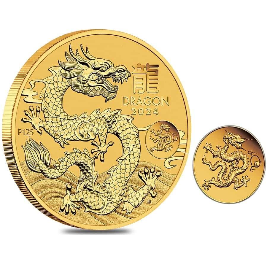 2024 1 oz Gold Lunar Dragon with Dragon Privy BU Perth Mint thumbnail 3