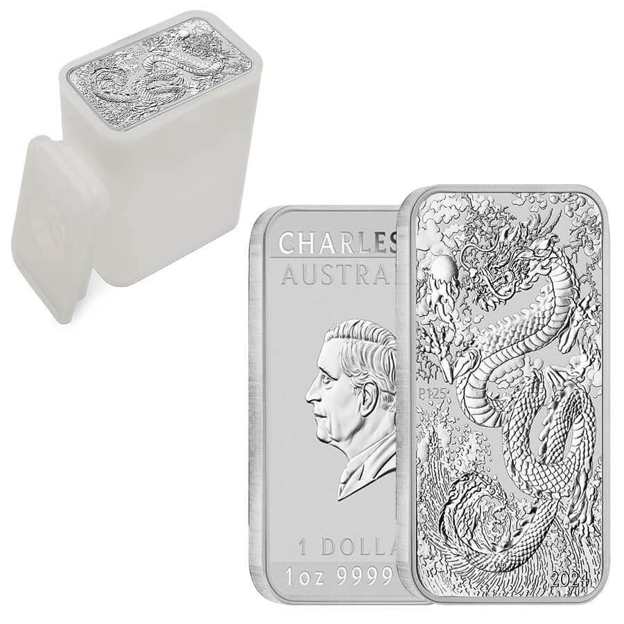 2024 1 oz Silver Australian Dragon Coin Bar $1 BU thumbnail 4