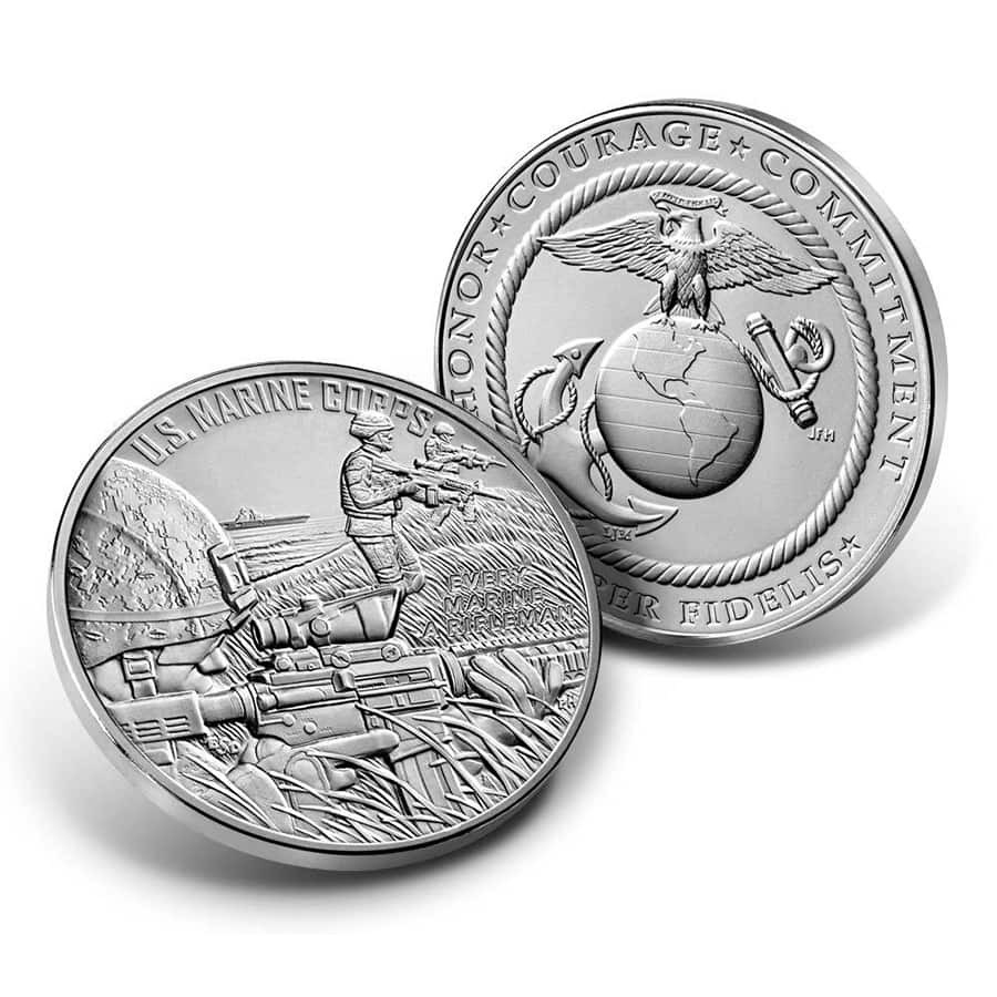 1 oz US Marine Corps Silver Medal (w/Box & COA) thumbnail 4