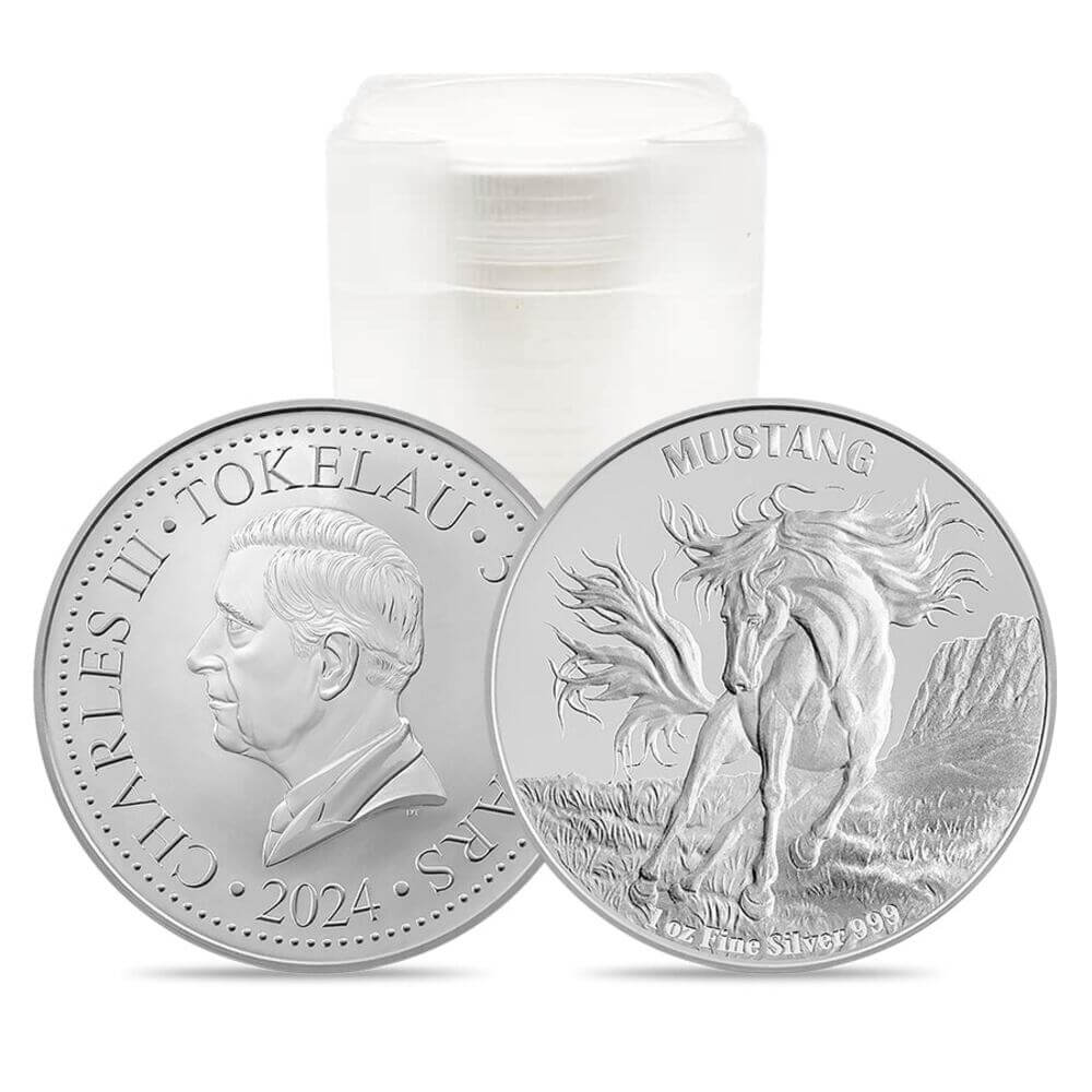 Tube of 20 - 2024 Tokelau 1 oz Mustang Silver Coin .999 Fine