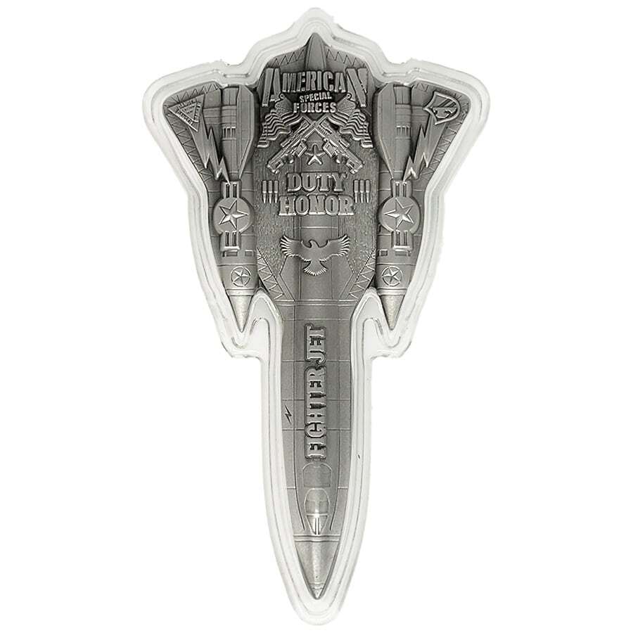 2024 Chad 2 oz Silver Fighter Jet Antiqued Shaped Coin .999 Fine thumbnail 4