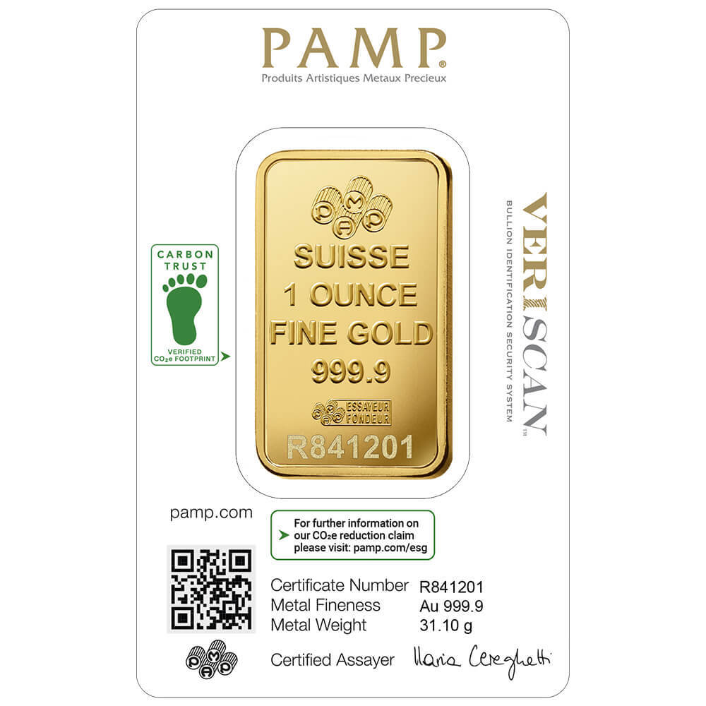 1 oz Gold Bar PAMP Suisse Lady Fortuna Veriscan Carbon Neutral (in Assay) thumbnail 4