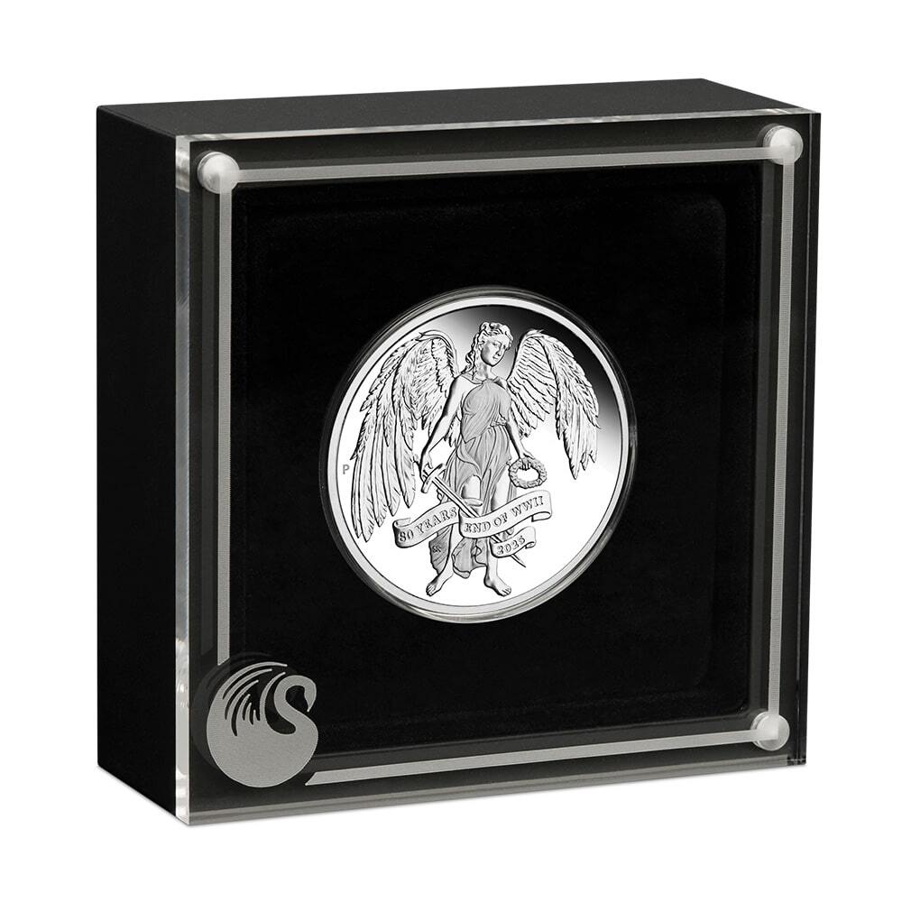 2025 1 oz Winged Victory End of WWII 80th Ann. Proof Silver Coin Perth Mint thumbnail 4