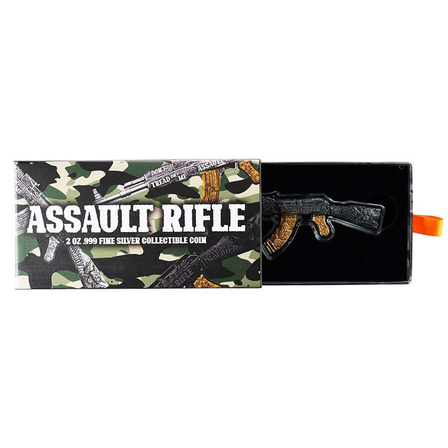 2024 Chad 2 oz Silver Assault Rifle Black & Gold Shaped Coin .999 Fine thumbnail 4