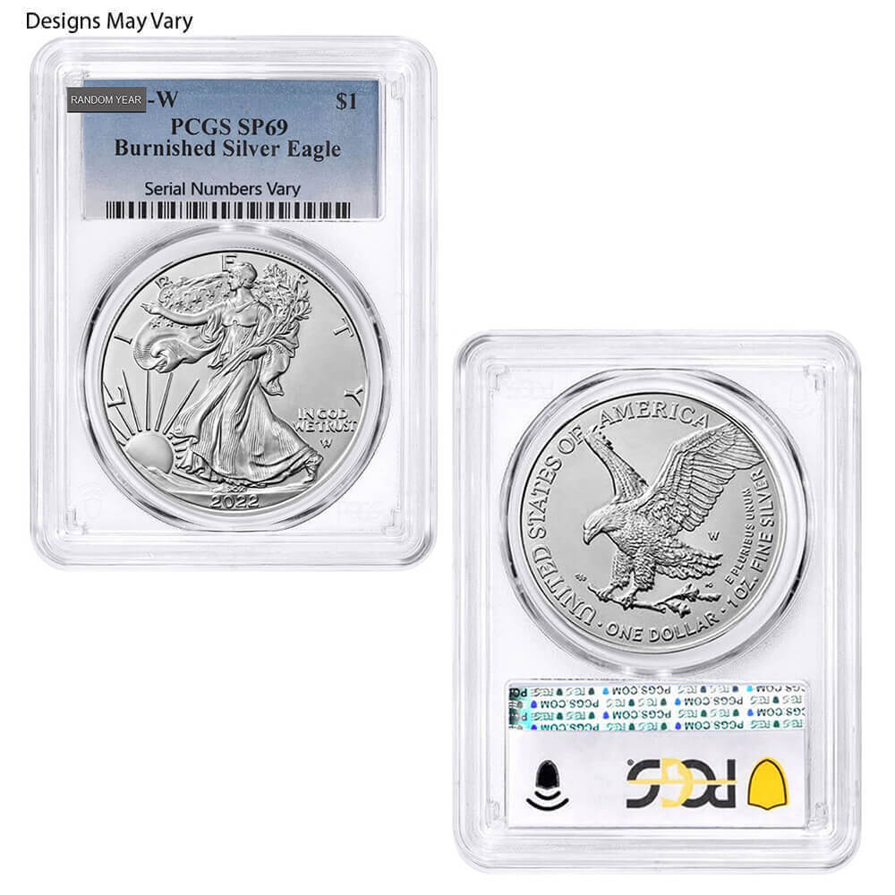 1 oz Burnished Silver American Eagle NGC/PCGS MS/SP 69 (Random Year) thumbnail 2