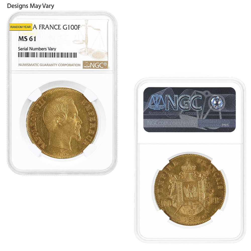 France 100 Francs Napoleon Gold Coin NGC/PCGS MS 61 (Random Year) thumbnail 2