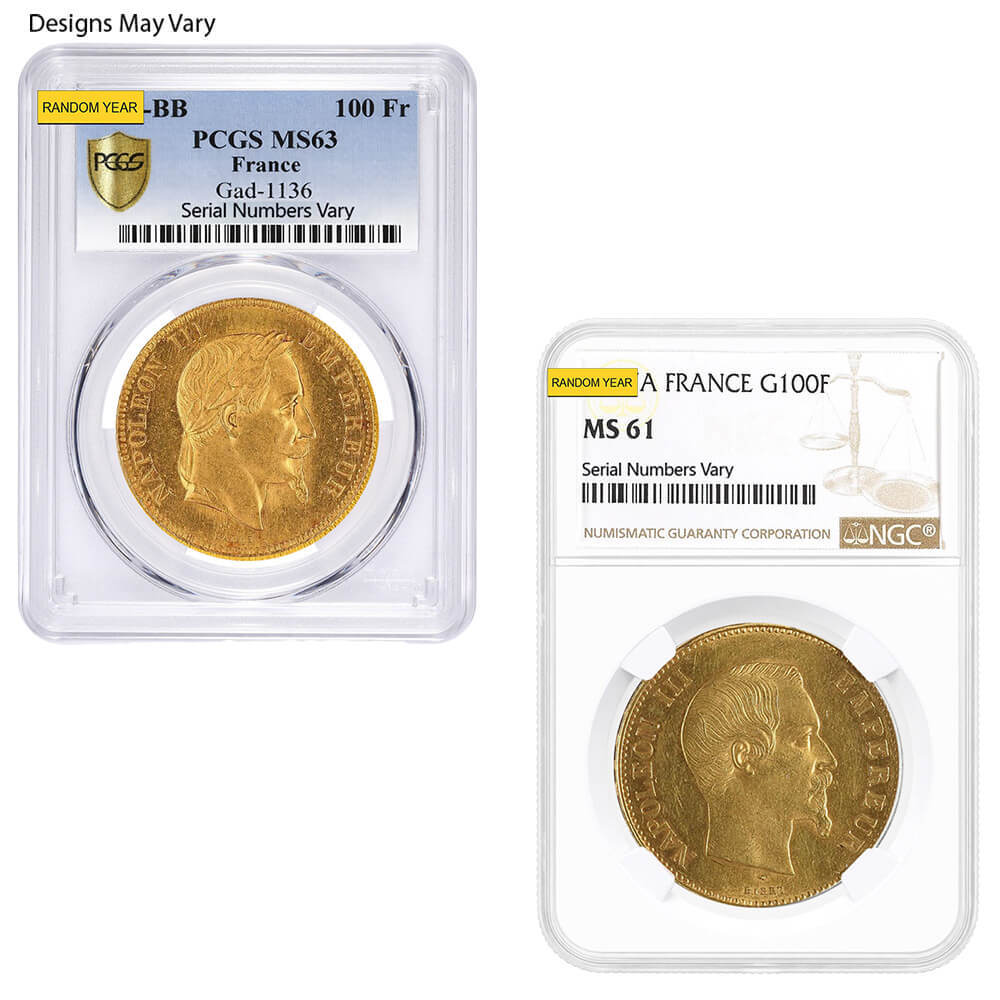 France 100 Francs Napoleon Gold Coin NGC/PCGS MS 61 (Random Year)