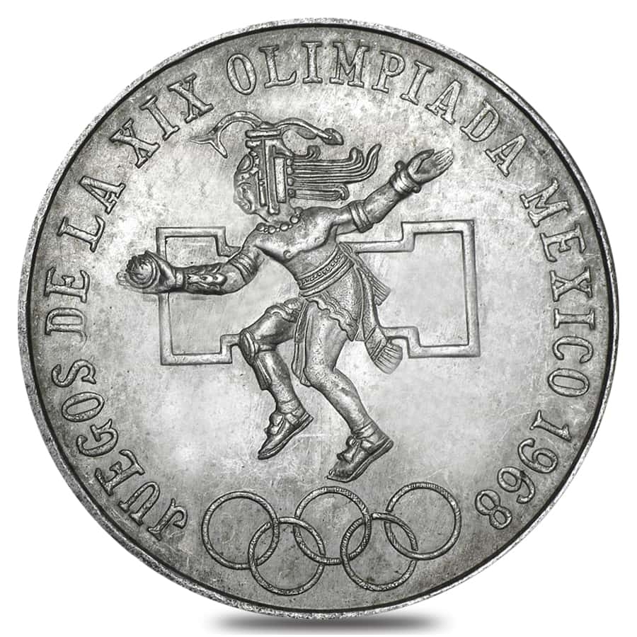 1968 Mexico 25 Pesos Olympics Silver Coin Avg Circ ASW .5209 oz