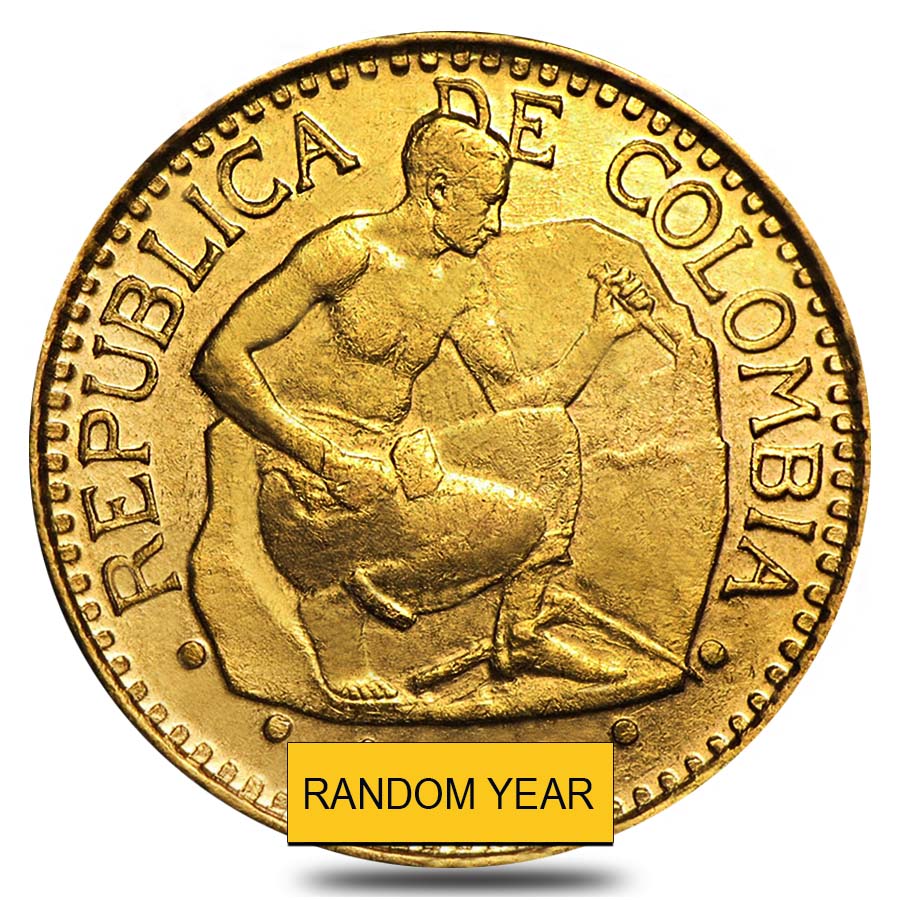 Colombia 5 Pesos Gold Coin Avg Circ AGW 0.2355 oz (1913-1930, Random Year) thumbnail 2