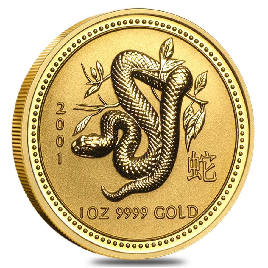 2001 1 oz Gold Lunar Year of The Snake BU Australia Perth Mint (Series I)