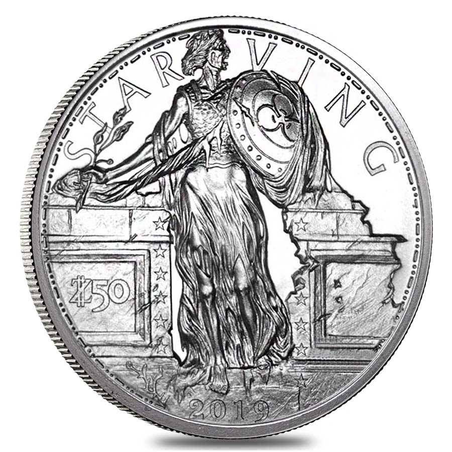 Zombucks "Starving Liberty" 1 oz .999 Fine Silver Round
