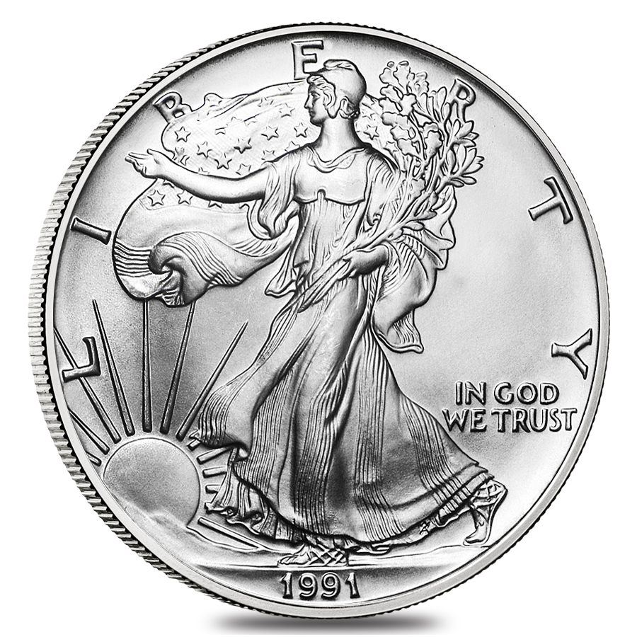 Roll of 20 - 1991 1 oz Silver American Eagle $1 Coin BU thumbnail 2