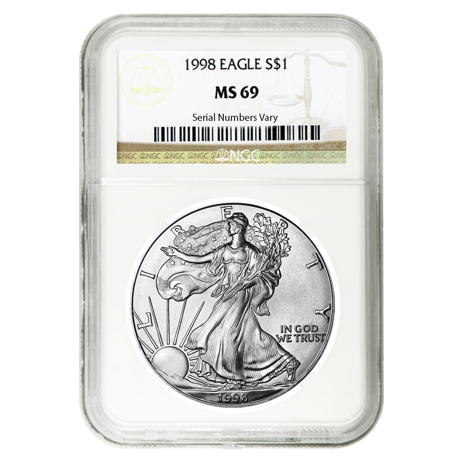 1998 1 oz Silver American Eagle $1 Coin NGC MS 69