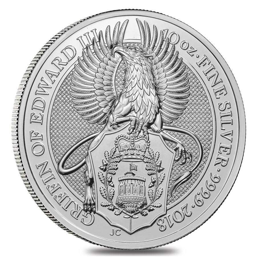 2018 Great Britain 10 oz Silver Queen's Beasts (Griffin) Coin .9999 Fine BU In Cap