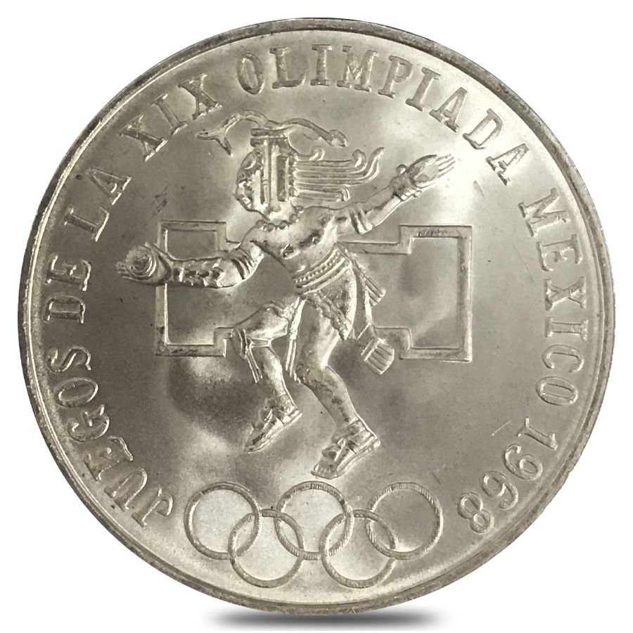 1968 Mexico 25 Pesos Olympics Silver Coin AU/BU ASW .5209 oz