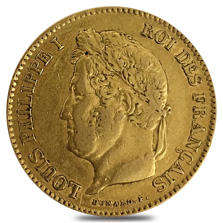 France Gold 40 Francs Louis Philippe I AGW .3734 oz Avg Circ (Random Year,1831-1839)