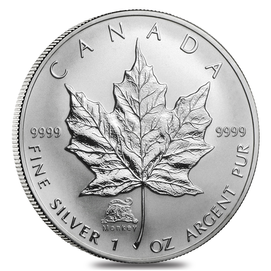 2004 1 oz Silver Canadian Maple Leaf Lunar Monkey Privy .9999 Fine $5 Coin BU (Sealed)