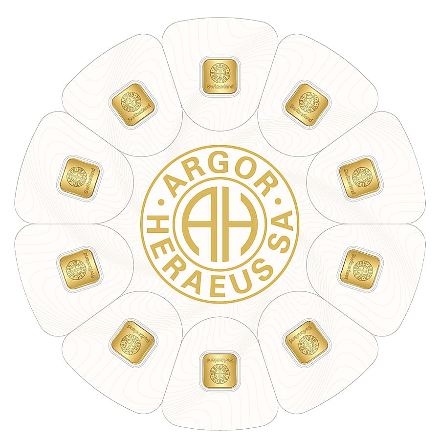 10 x 1 Gram Goldseed Argor Heraeus Gold Bar .9999 Fine (in Assay)