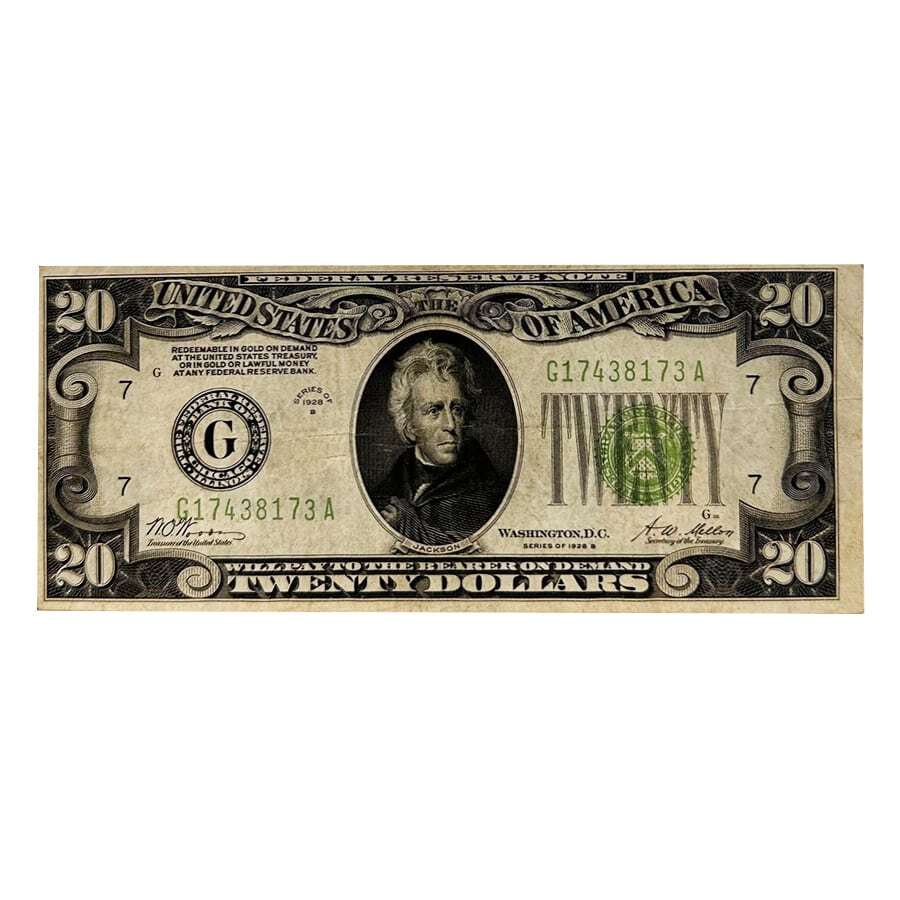 1928 $20 Federal Reserve Note United States Avg Circ