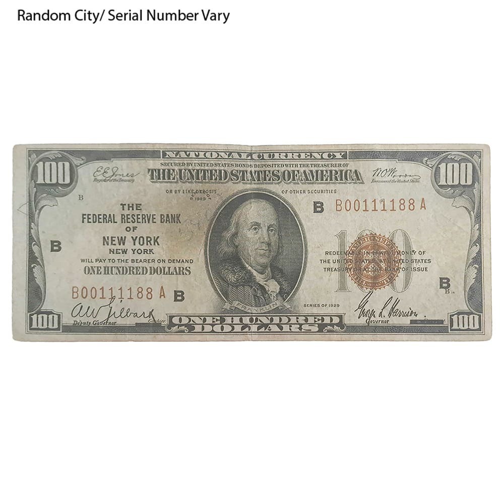 1929 $100 US National Currency Note Brown Seal Cull (Random City)