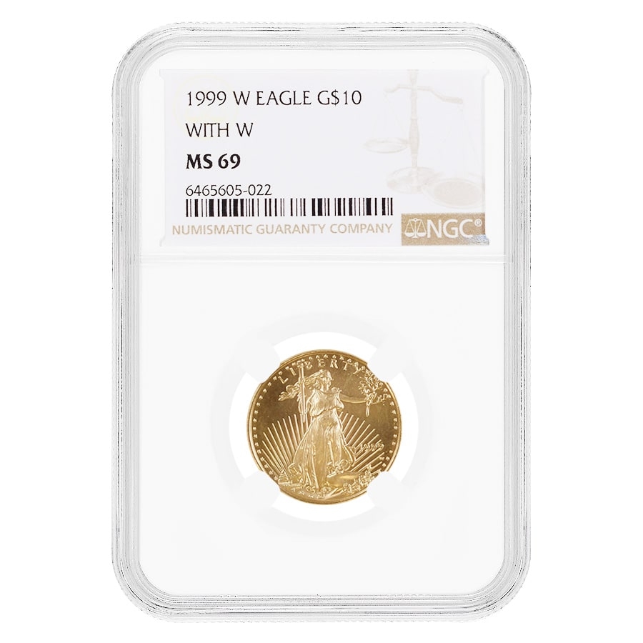1999 W 1/4 oz $10 Gold American Eagle Coin NGC MS 69 (W Mint Mark)