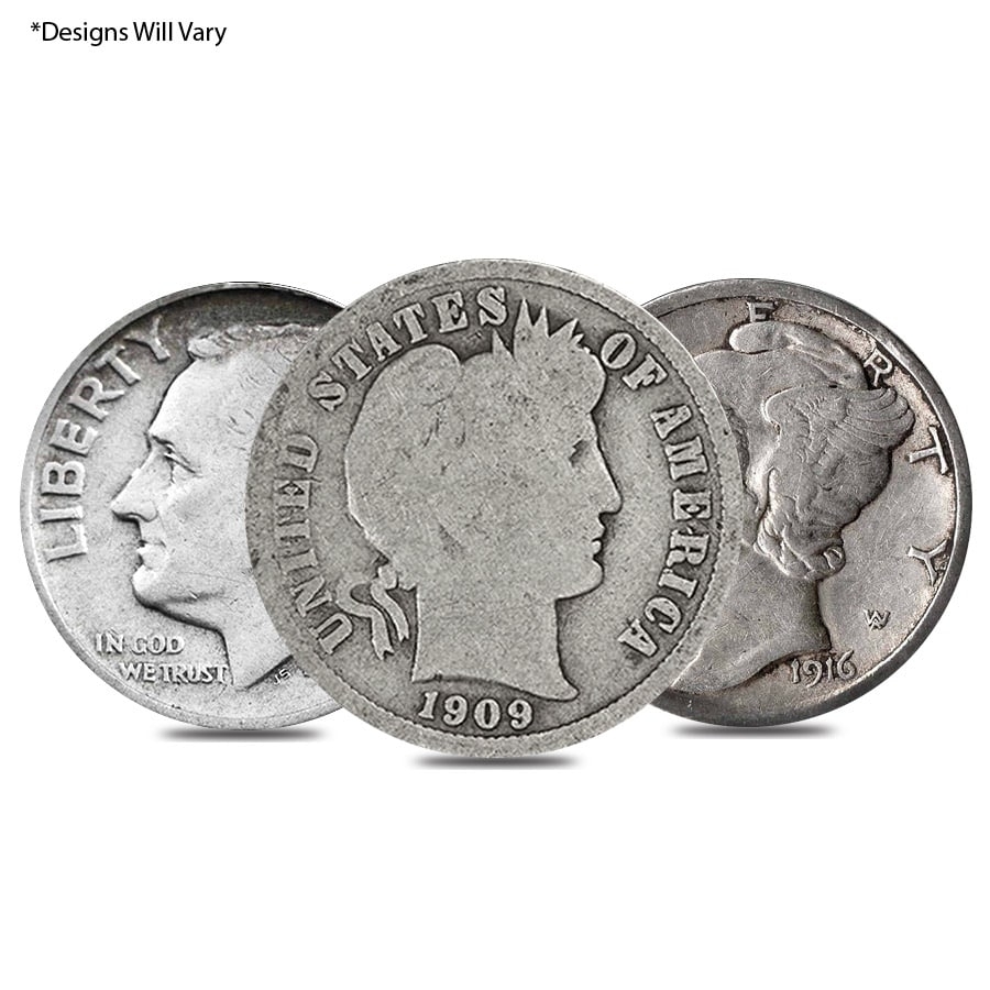 $100 Face Value Bag - 1,000 Coins - 90% Silver Dimes 10c (Circulated, Random Design) thumbnail 2