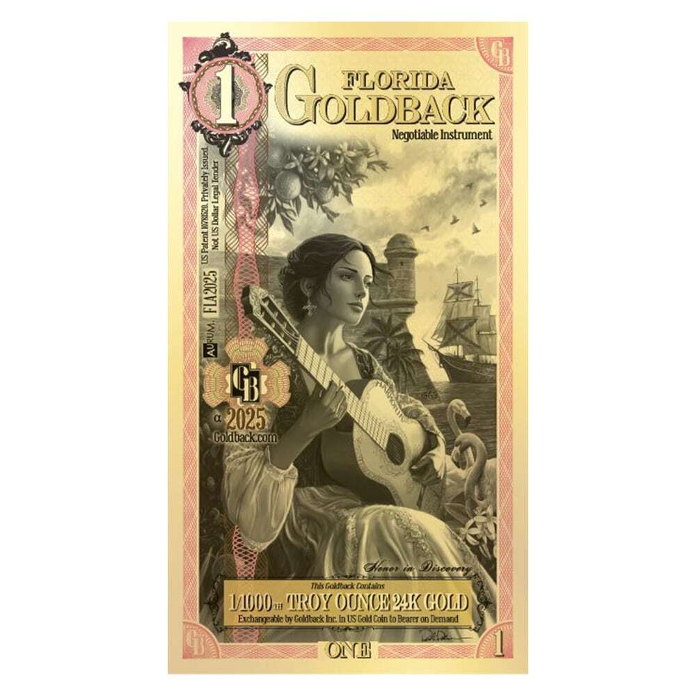 1 Florida Goldback 1/1000 oz 24K Gold Foil Aurum Note