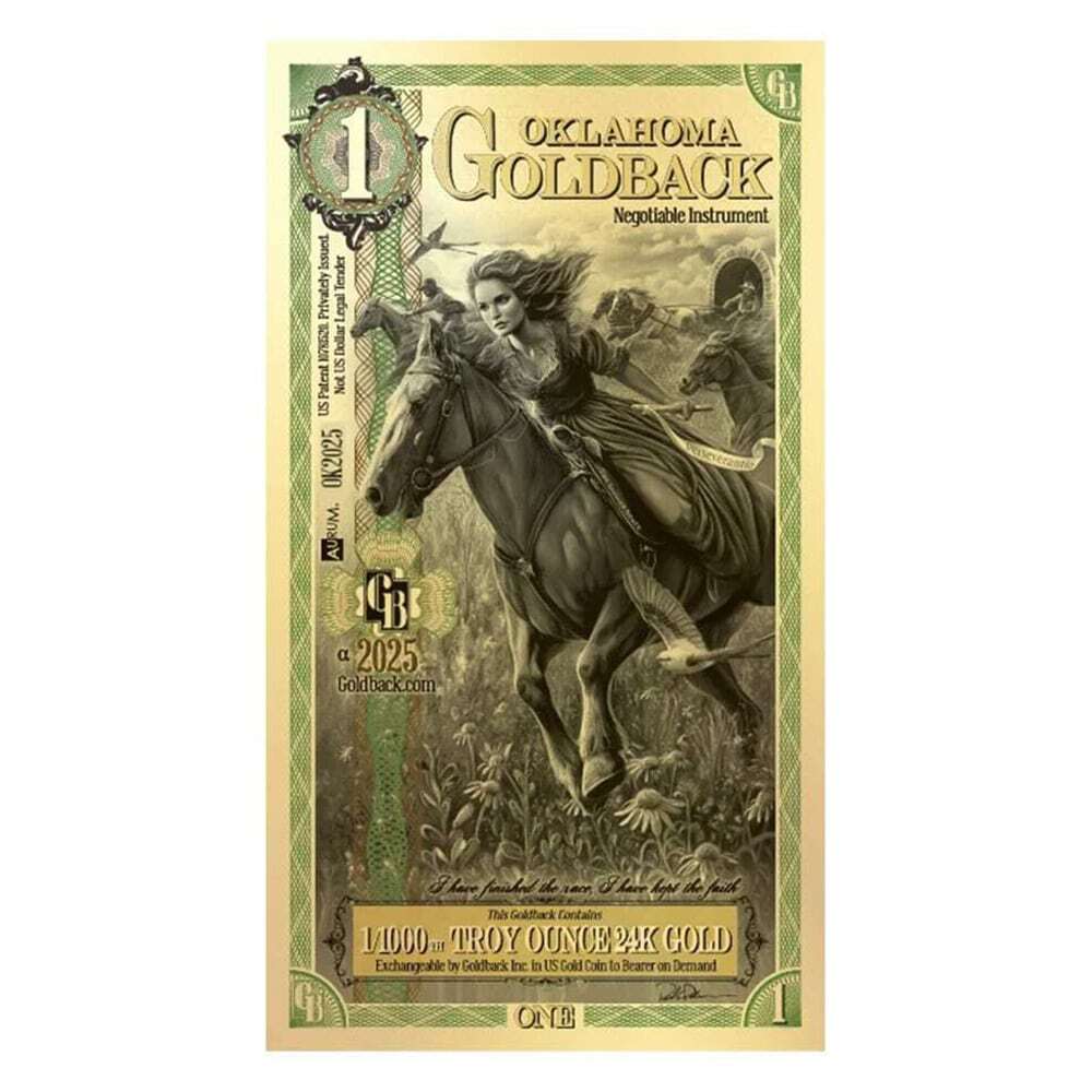Pack of 100 - 1 Oklahoma Goldback 1/1000 oz 24K Gold Foil Aurum Note thumbnail 2