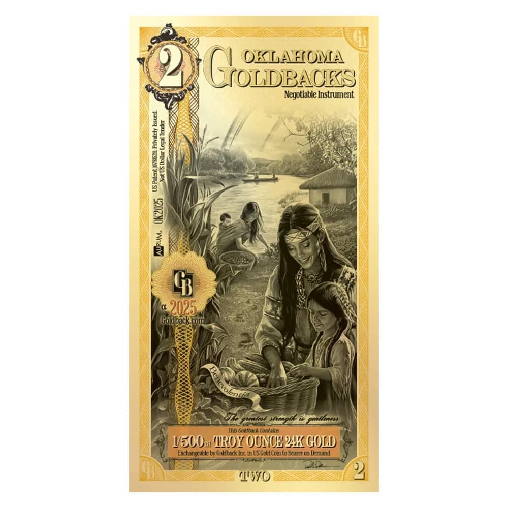 2 Oklahoma Goldback 1/500 oz 24K Gold Foil Aurum Note thumbnail 3