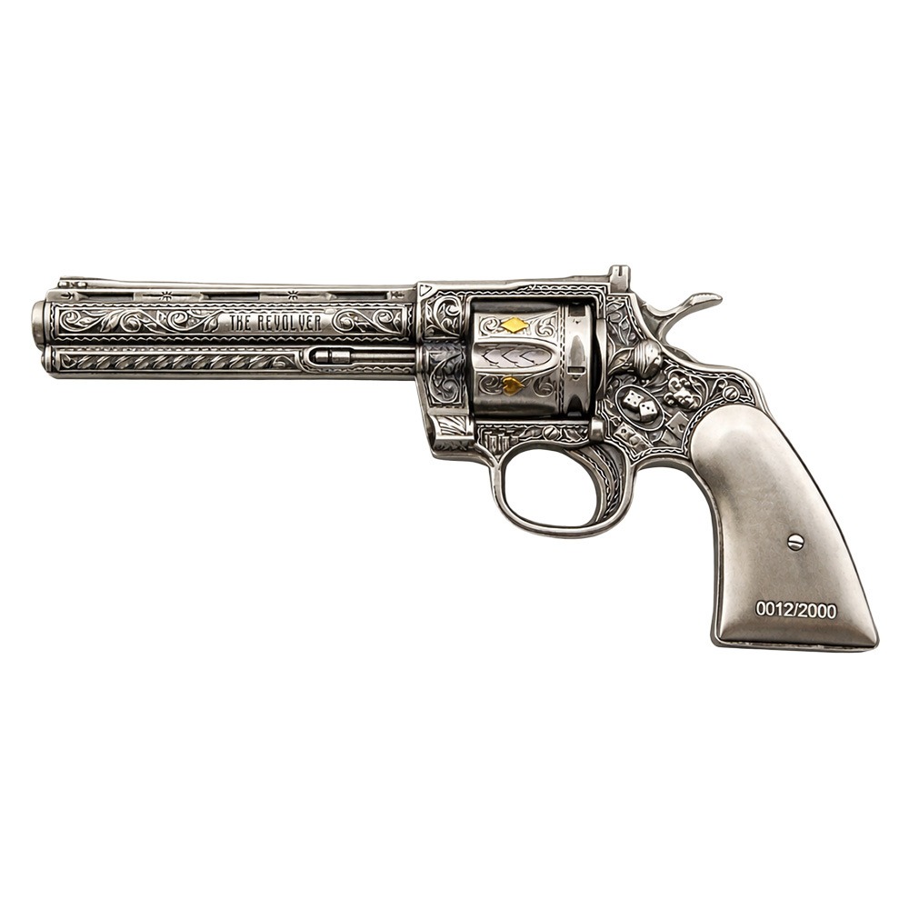 1 oz Silver Revolver Gun Shaped Antiqued High Relief .999 Fine
