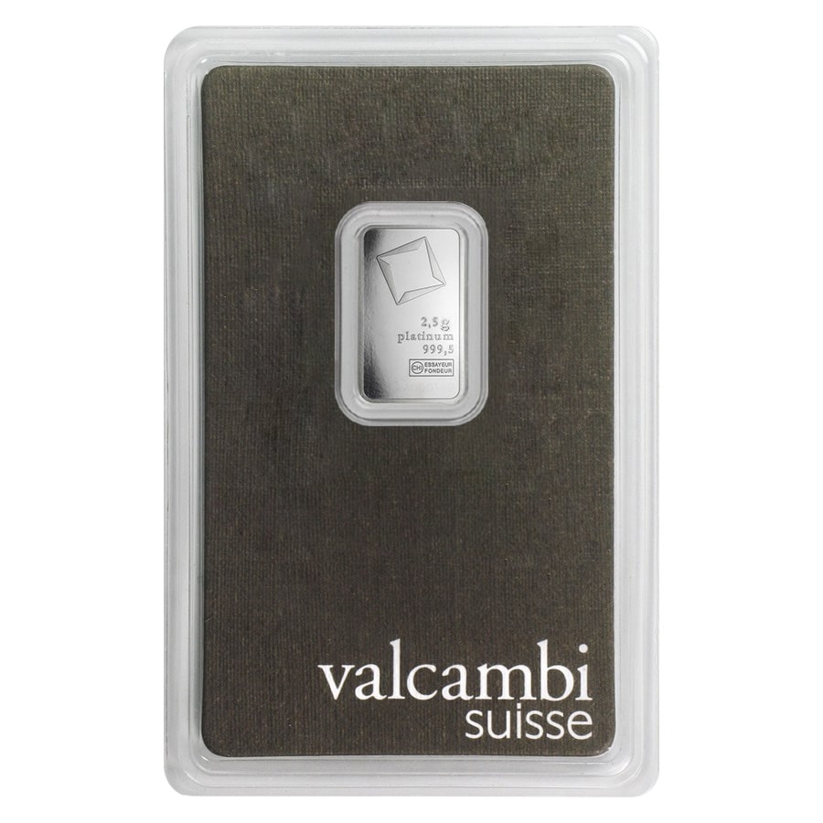 2.5 Gram Platinum Bar - Valcambi Suisse .9995 Fine (in Assay) thumbnail 2