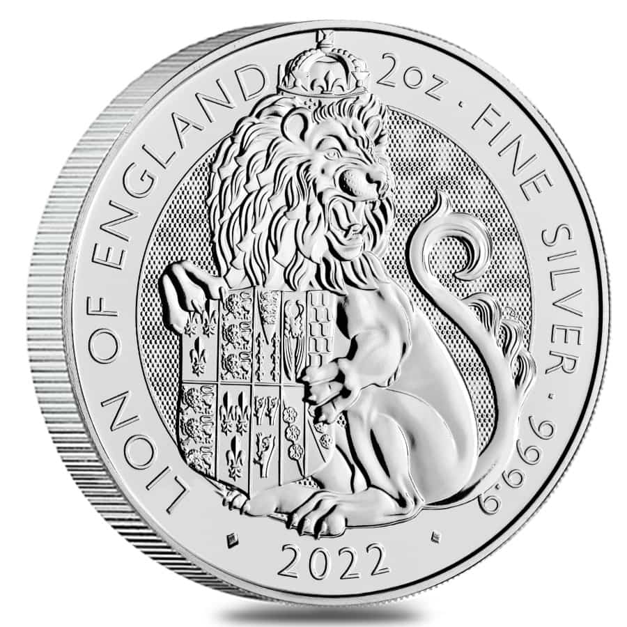 Tube of 10 - 2022 Great Britain 2 oz Silver The Tudor Beasts Lion of England Coin .9999 Fine BU (Roll, Lot of 10) thumbnail 2