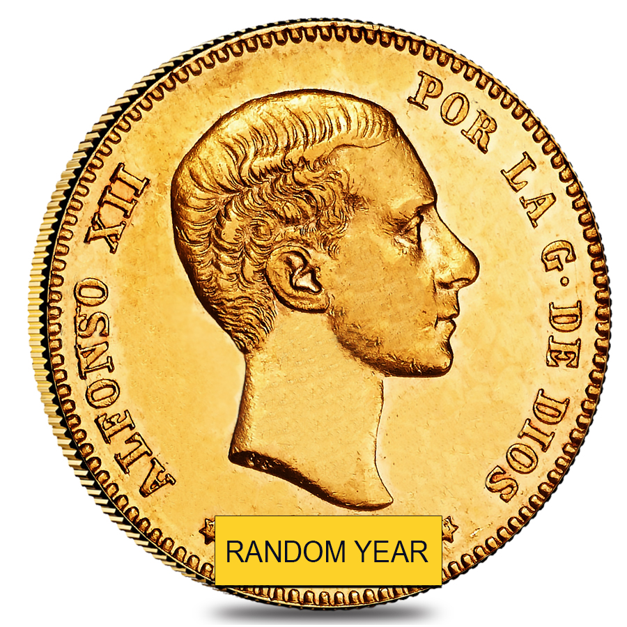 1876-1880 Spain 25 Pesetas Alfonso XII Gold Coin AU/BU (Random Year)