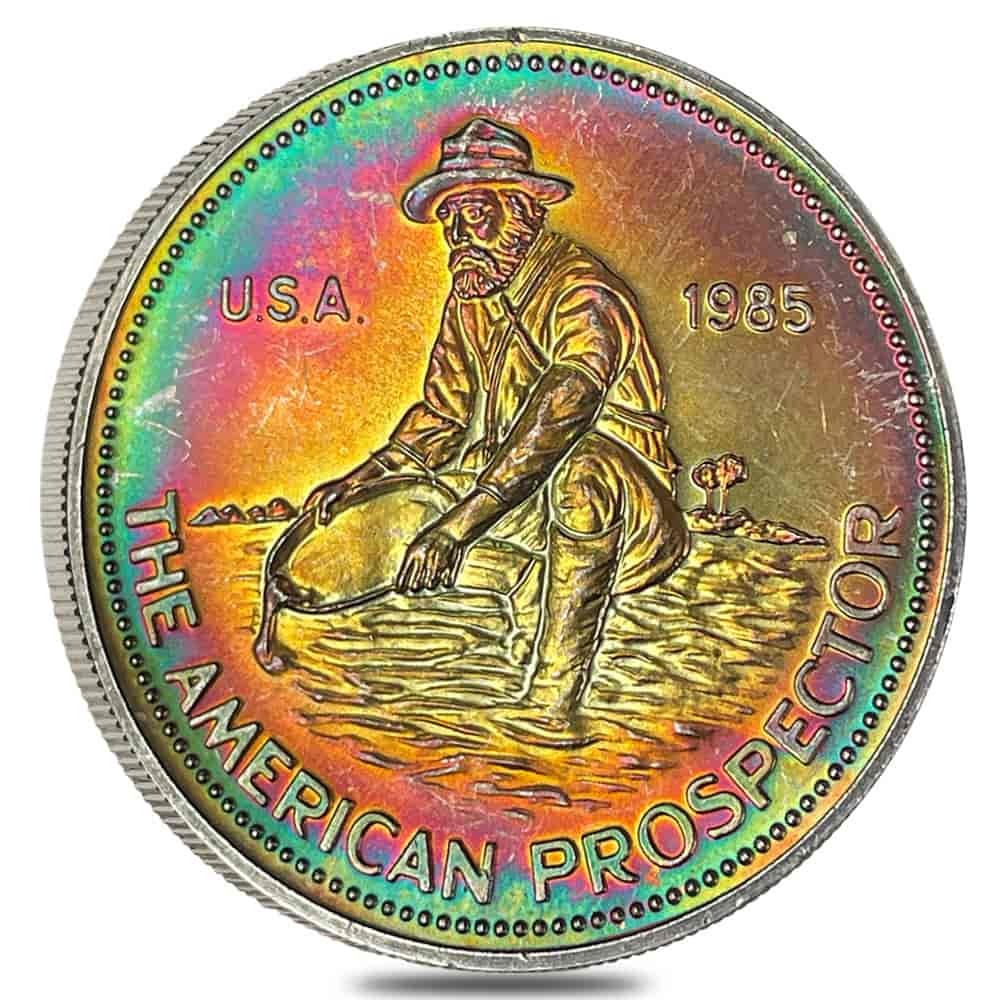 1985 1 oz Engelhard Prospector Silver Round .999 Fine (Rainbow Toning, 25855) thumbnail 3