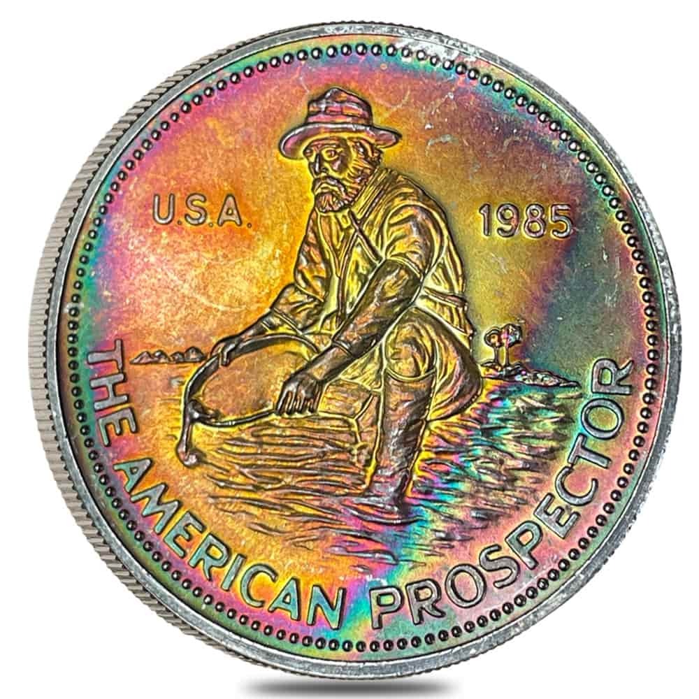 1985 1 oz Engelhard Prospector Silver Round .999 Fine (Rainbow Toning, 25856) thumbnail 3