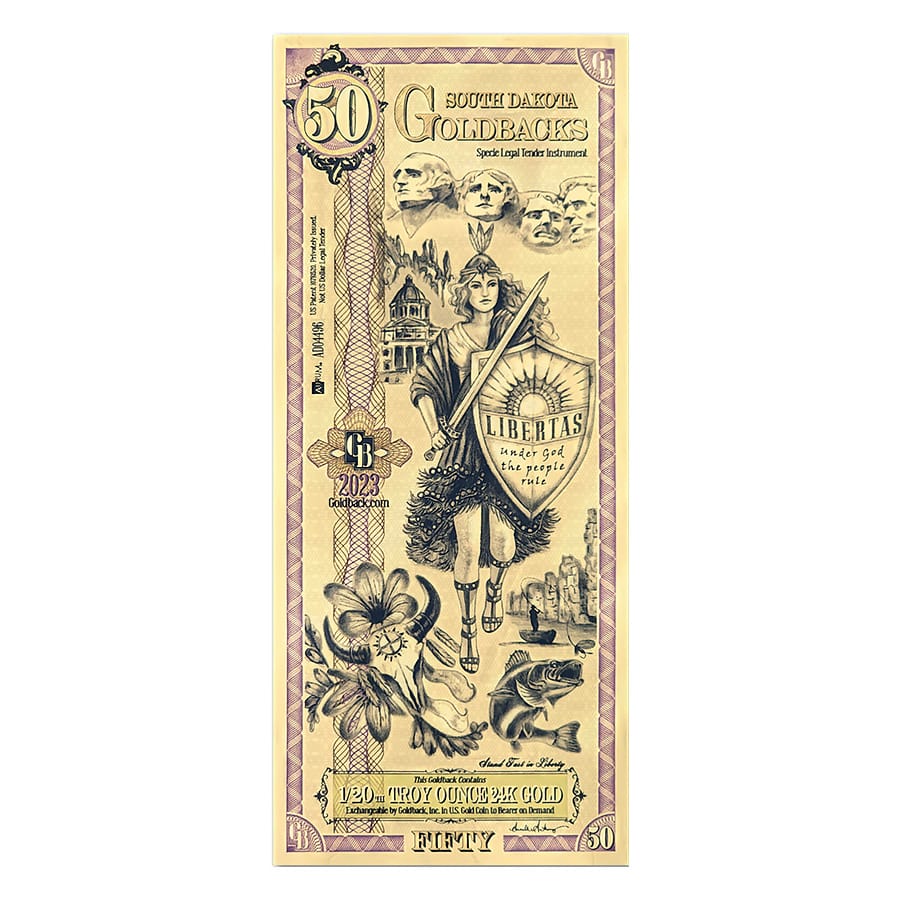50 South Dakota Goldback 1/20 oz 24K Gold Foil Aurum Note