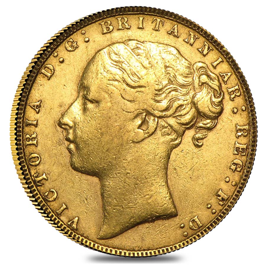 1871-1885 British Gold Sovereign Victoria Young Head St. George (Avg Circ)