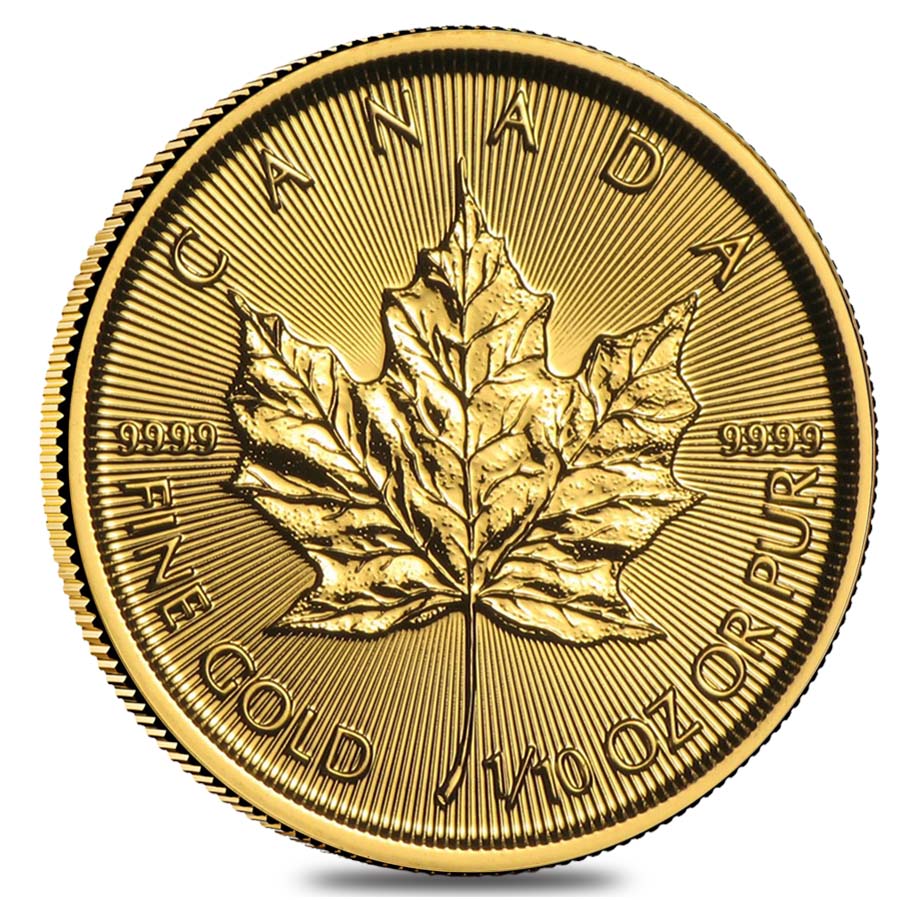 1/10 oz Canadian Gold Maple Leaf $5 Coin (Random Year) thumbnail 2