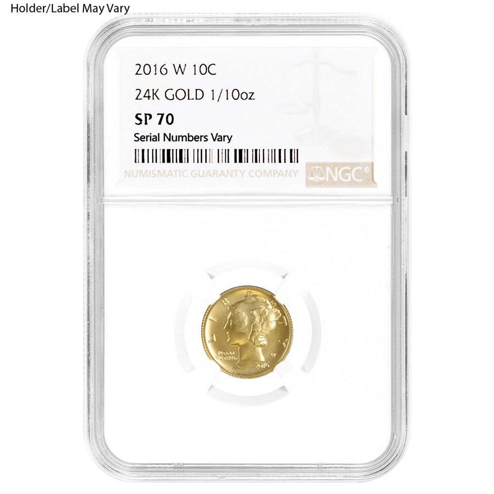 2016 W 1/10 oz Mercury Dime Centennial Gold Coin NGC SP 70 thumbnail 3