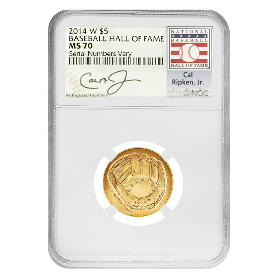 2014 W $5 Gold National Baseball Hall of Fame Coin NGC MS 70 (Cal Ripken Jr.)