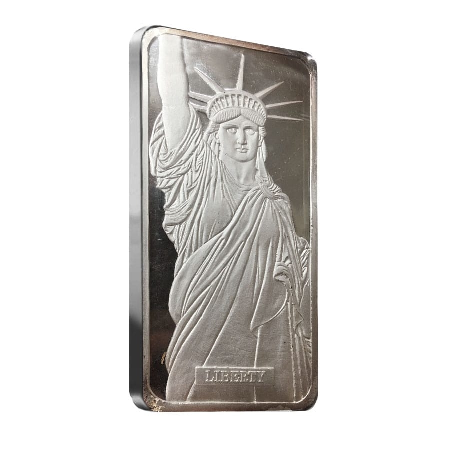 10 oz Johnson Matthey MTB Statue of Liberty Silver Vintage Bar .999 Fine thumbnail 2