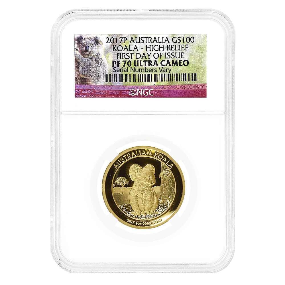 2017 1 oz Proof Gold Australian Koala High Relief Perth Mint NGC PF 70 UCAM FDOI (w/Box & COA) thumbnail 2