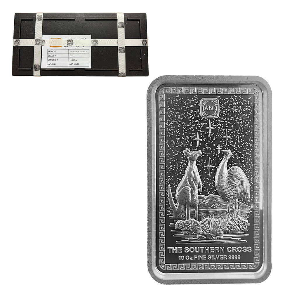 Box of 30 - 10 oz ABC Refinery The Southern Cross Silver Bar High Relief .9999 Fine