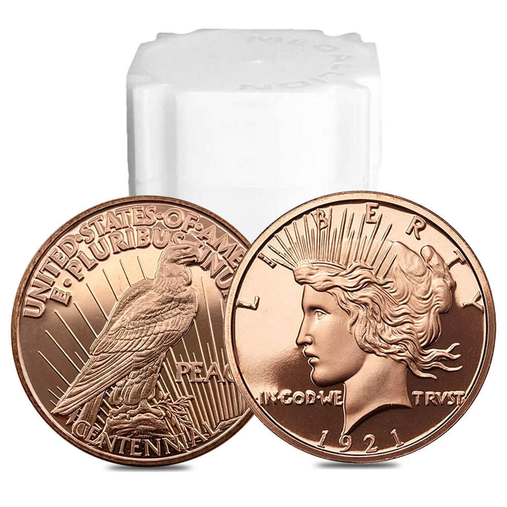 Tube of 20 - 1 oz Peace Dollar Copper Round .999 Fine